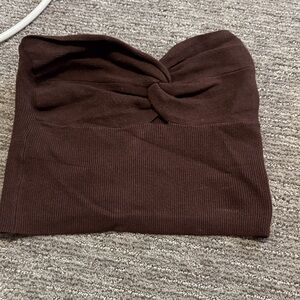 Brown Twist-Front Strapless Tube Top